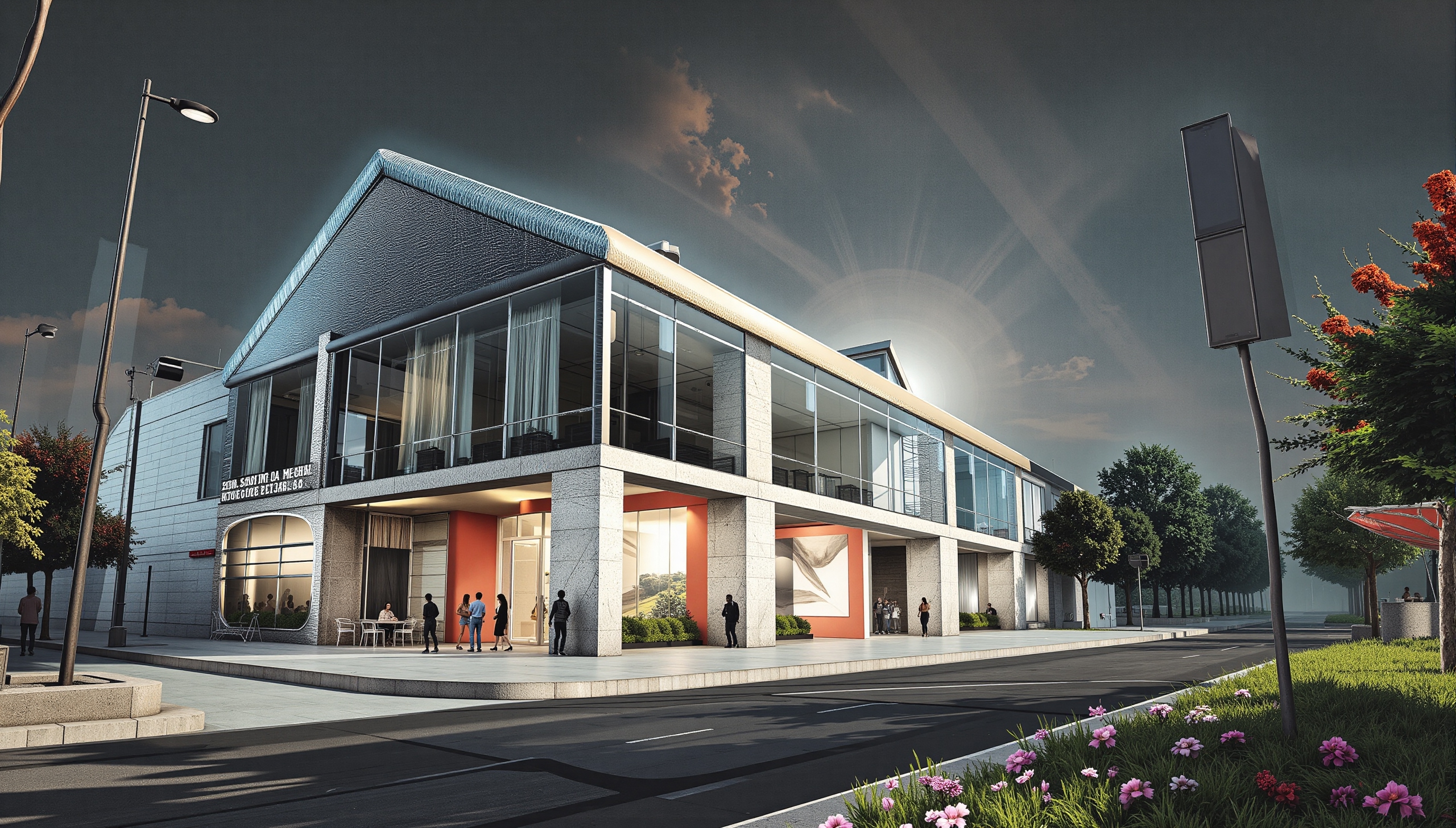 232506-futurist architecture Luxury cultural centre based in a renovated building, busy